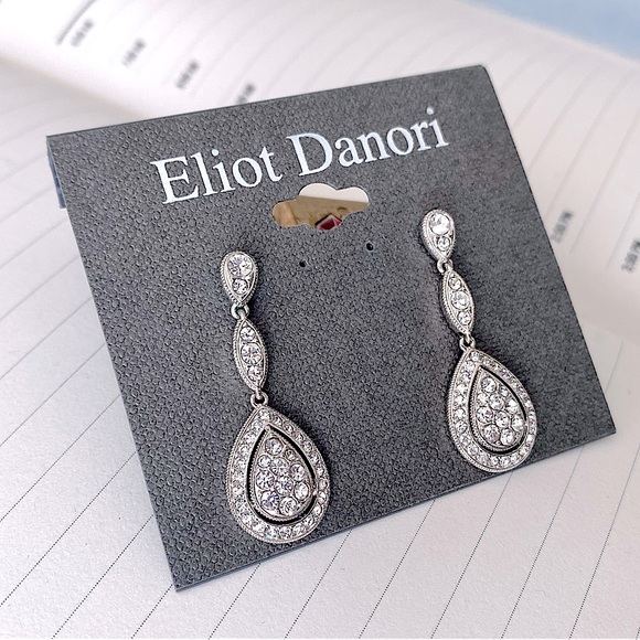 Eliot Danori Silver-tone Raindrop Crystal Earrings - Picture 6 of 10